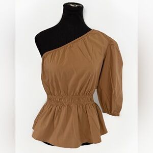 Vero Moda One-Shoulder Tan Peplum Top